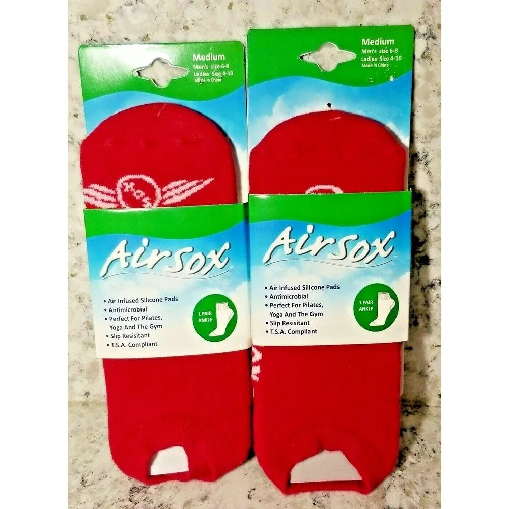 Airsox Unisex Ankle Socks Ladies 4-10 Men 6-8 Red Lot of‎ 2 Yoga Pilates NEW